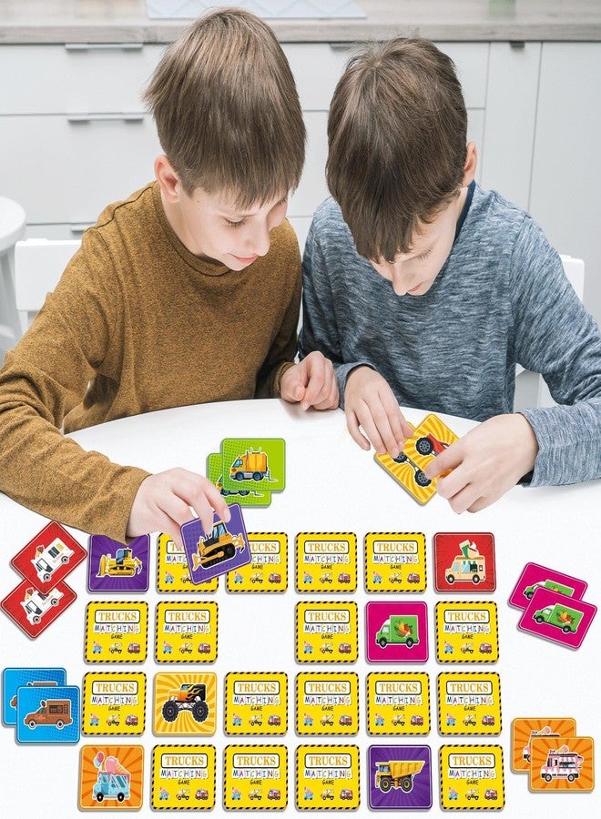 gisgfim 50 Pairs Memory Matching Game Trucks Concentration Memory Card Games for Kids Preschool Educational Ages 3-8 A Fun & Fast Vehicle Theme Matching Games - Image 4